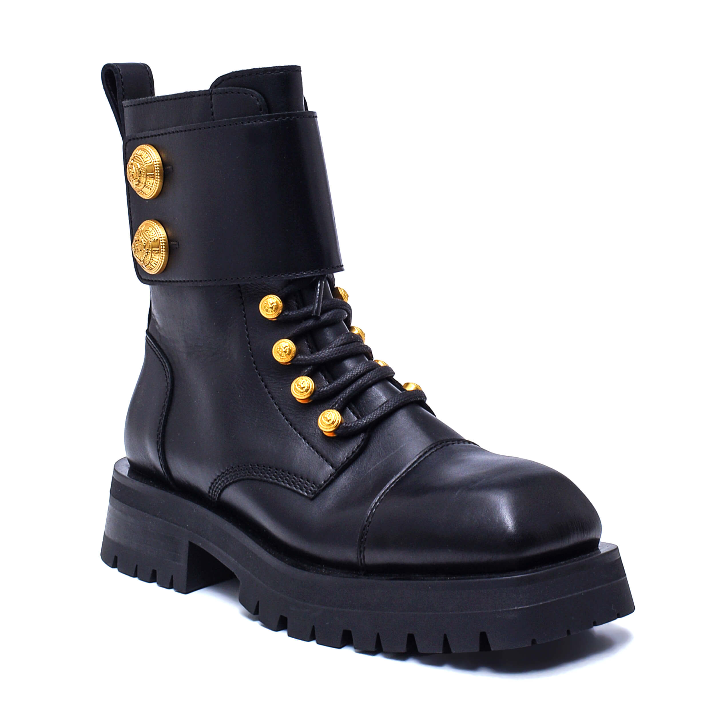 Balmain - Black Leather Ranger Army Combat Boots / 38